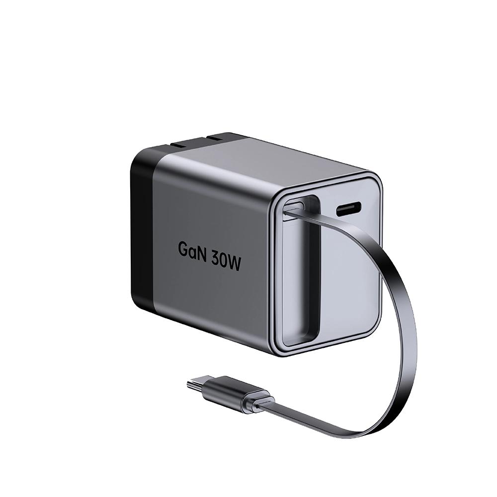 30W AEBetako entxufea kargagailu azkarra tolesgarria USB c kable erretiragarriarekin
