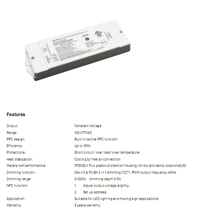 60W Tentsio Konstante DALI CCT Dimming LED Driver