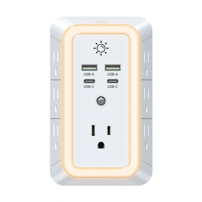 7-hartune AEBetako Power Strip LED gaueko argiarekin